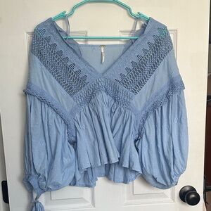 Free People Light Blue Crochet Blouse